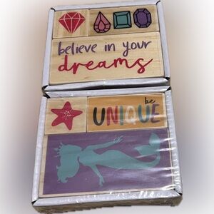 Wooden Mounted Red Rubber Stamps Set of 6 Scrapbook Art Craft Teacher